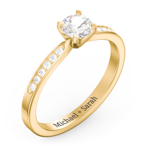1/2 ct. Round Gemstone Engagement Ring with Side Accent Stones – 10K Yellow Gold with Cubic Zirconia and White Premium Zirconia