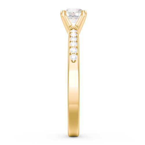 1/2 ct. Round Gemstone Engagement Ring with Side Accent Stones – 10K Yellow Gold with Cubic Zirconia and White Premium Zirconia