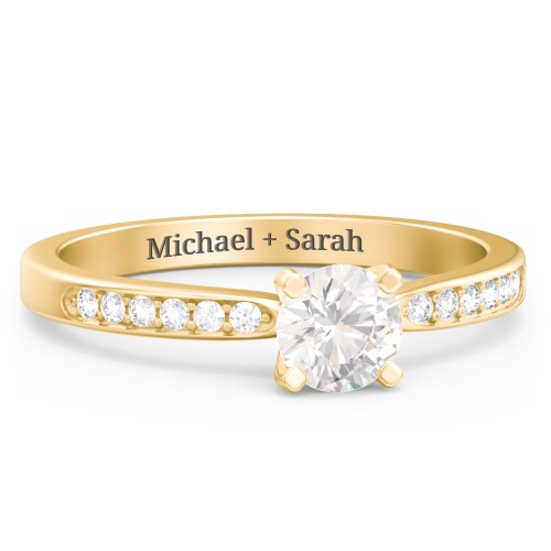 1/2 ct. Round Gemstone Engagement Ring with Side Accent Stones – 10K Yellow Gold with Cubic Zirconia and White Premium Zirconia