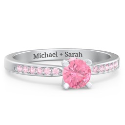 1/2 ct. Round Gemstone Peek-A-Boo Engagement Ring with Side Accent Stones in 925 Sterling Silver with Pink Tourmaline and Fancy Pink Premium Zirconia