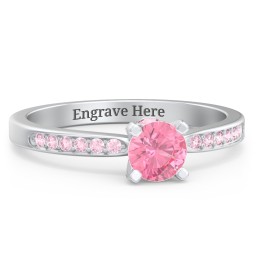 1/2 ct. Round Gemstone Peek-A-Boo Engagement Ring with Side Accent Stones in 925 Sterling Silver with Pink Tourmaline and Fancy Pink Premium Zirconia