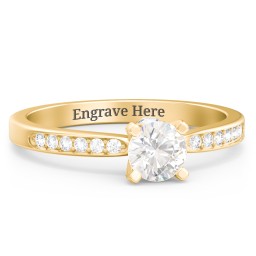 1/2 ct. Round Gemstone Peek-A-Boo Engagement Ring with Side Accent Stones in 10K Solid Yellow Gold with Cubic Zirconia and White Premium Zirconia