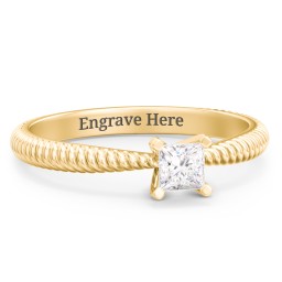 1/4 ct. Princess Gemstone Engagement Ring with Twisted Rope Band in 10K Solid Yellow Gold with White Premium Zirconia