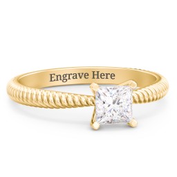 1/2 ct. Princess Gemstone Engagement Ring with Twisted Rope Band in 10K Solid Yellow Gold with White Premium Zirconia