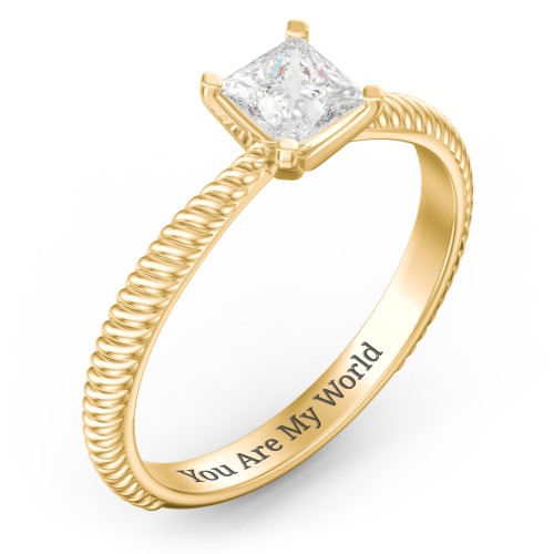 1/2 ct. Princess Gemstone Engagement Ring with Twisted Rope Band – 10K Yellow Gold with White Premium Zirconia
