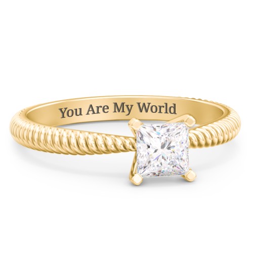 1/2 ct. Princess Gemstone Engagement Ring with Twisted Rope Band – 10K Yellow Gold with White Premium Zirconia
