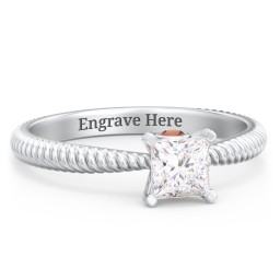 1/2 ct. Princess Gemstone Peek-A-Boo Engagement Ring with Twisted Rope Band in 925 Sterling Silver with White Premium Zirconia and Garnet