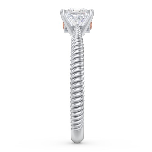 1/2 ct. Princess Gemstone Peek-A-Boo Engagement Ring with Twisted Rope Band – Sterling Silver with White Premium Zirconia and Garnet