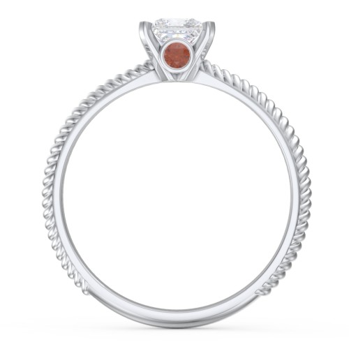 1/2 ct. Princess Gemstone Peek-A-Boo Engagement Ring with Twisted Rope Band – Sterling Silver with White Premium Zirconia and Garnet