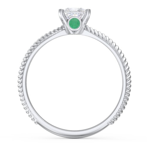 1/2 ct. Princess Gemstone Peek-A-Boo Engagement Ring with Twisted Rope Band – Sterling Silver with White Premium Zirconia and Emerald