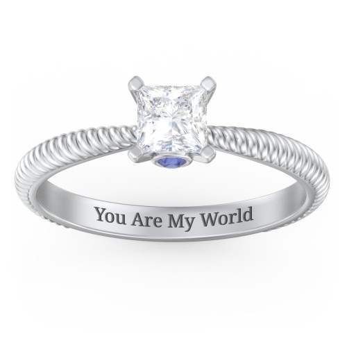 1/2 ct. Princess Gemstone Peek-A-Boo Engagement Ring with Twisted Rope Band