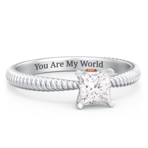 1/2 ct. Princess Gemstone Peek-A-Boo Engagement Ring with Twisted Rope Band – Sterling Silver with White Premium Zirconia and Garnet
