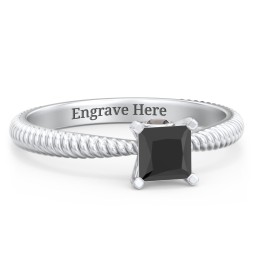 1/2 ct. Princess Gemstone Peek-A-Boo Engagement Ring with Twisted Rope Band in 925 Sterling Silver with Black Premium Zirconia and Smokey Quartz