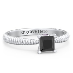 1/2 ct. Princess Gemstone Peek-A-Boo Engagement Ring with Twisted Rope Band in 925 Sterling Silver with Black Premium Zirconia and Alexandrite