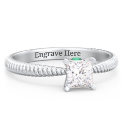 1/2 ct. Princess Gemstone Peek-A-Boo Engagement Ring with Twisted Rope Band in 925 Sterling Silver with White Premium Zirconia and Emerald