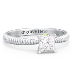 1/2 ct. Princess Gemstone Peek-A-Boo Engagement Ring with Twisted Rope Band in 925 Sterling Silver with White Premium Zirconia and Peridot