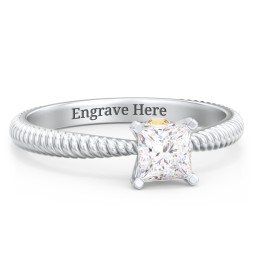 1/2 ct. Princess Gemstone Peek-A-Boo Engagement Ring with Twisted Rope Band in 925 Sterling Silver with White Premium Zirconia and Citrine