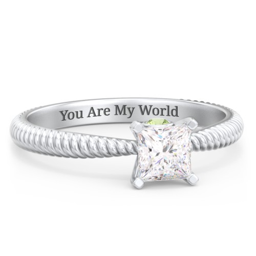 1/2 ct. Princess Gemstone Peek-A-Boo Engagement Ring with Twisted Rope Band – Sterling Silver with White Premium Zirconia and Peridot