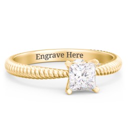 1/2 ct. Princess Gemstone Peek-A-Boo Engagement Ring with Twisted Rope Band in 10K Solid Yellow Gold with White Premium Zirconia and Cubic Zirconia