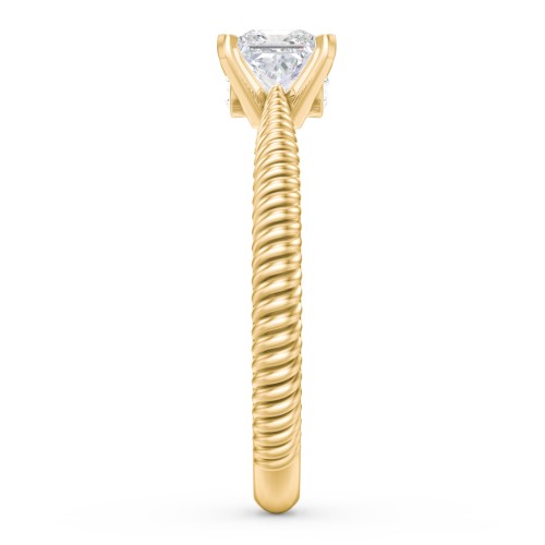 1/2 ct. Princess Gemstone Peek-A-Boo Engagement Ring with Twisted Rope Band – 10K Yellow Gold with White Premium Zirconia and Cubic Zirconia