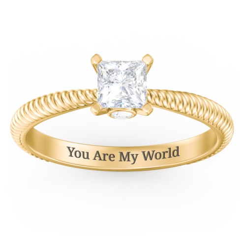 1/2 ct. Princess Gemstone Peek-A-Boo Engagement Ring with Twisted Rope Band – 10K Yellow Gold with White Premium Zirconia and Cubic Zirconia