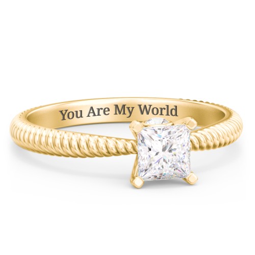 1/2 ct. Princess Gemstone Peek-A-Boo Engagement Ring with Twisted Rope Band – 10K Yellow Gold with White Premium Zirconia and Cubic Zirconia