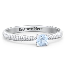 1/4 ct. Round Gemstone Engagement Ring with Twisted Rope Band in 925 Sterling Silver with Aquamarine