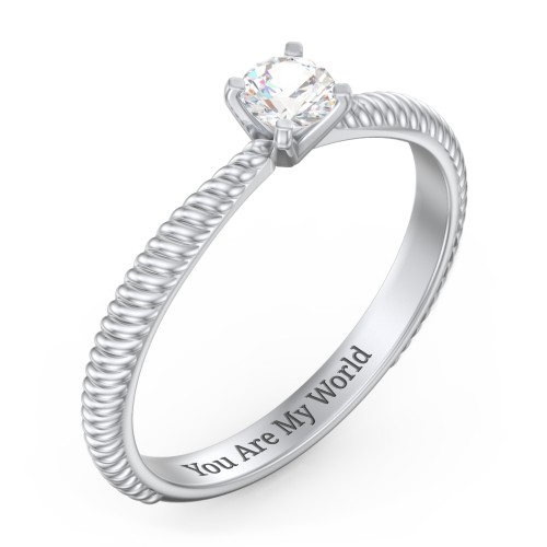 1/4 ct. Round Gemstone Engagement Ring with Twisted Rope Band – Sterling Silver with Cubic Zirconia