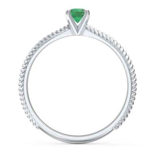 1/4 ct. Round Gemstone Engagement Ring with Twisted Rope Band – Sterling Silver with Emerald