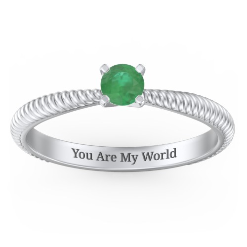 1/4 ct. Round Gemstone Engagement Ring with Twisted Rope Band – Sterling Silver with Emerald