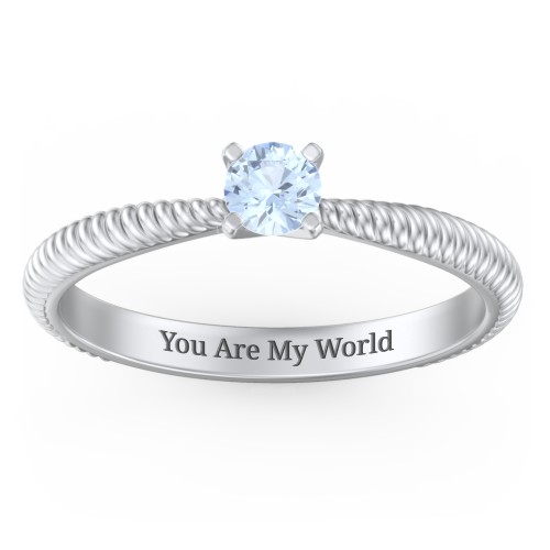 1/4 ct. Round Gemstone Engagement Ring with Twisted Rope Band – Sterling Silver with Aquamarine