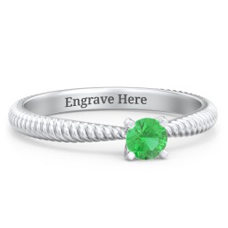 1/4 ct. Round Gemstone Engagement Ring with Twisted Rope Band in 925 Sterling Silver with Emerald
