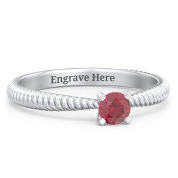 1/4 ct. Round Gemstone Engagement Ring with Twisted Rope Band in 925 Sterling Silver with Ruby