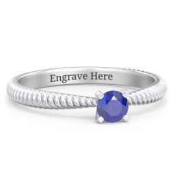 1/4 ct. Round Gemstone Engagement Ring with Twisted Rope Band in 925 Sterling Silver with Blue Sapphire
