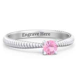 1/4 ct. Round Gemstone Engagement Ring with Twisted Rope Band in 925 Sterling Silver with Pink Tourmaline