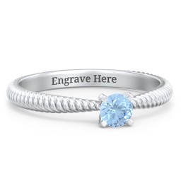 1/4 ct. Round Gemstone Engagement Ring with Twisted Rope Band in 925 Sterling Silver with Blue Topaz