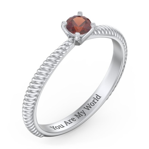 1/4 ct. Round Gemstone Engagement Ring with Twisted Rope Band – Sterling Silver with Garnet