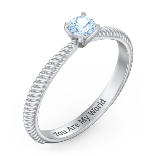 1/4 ct. Round Gemstone Engagement Ring with Twisted Rope Band – Sterling Silver with Aquamarine