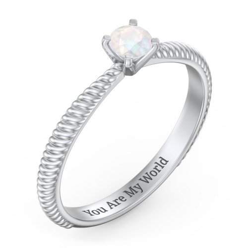 1/4 ct. Round Gemstone Engagement Ring with Twisted Rope Band – Sterling Silver with Opal