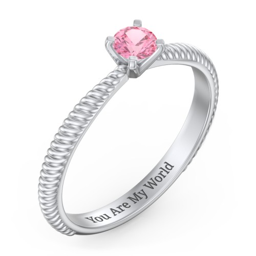 1/4 ct. Round Gemstone Engagement Ring with Twisted Rope Band – Sterling Silver with Pink Tourmaline
