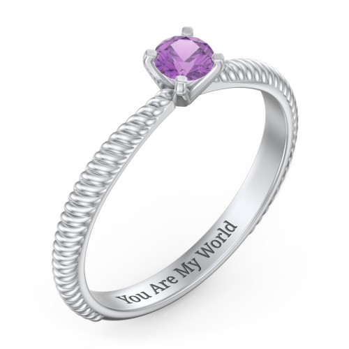 1/4 ct. Round Gemstone Engagement Ring with Twisted Rope Band – Sterling Silver with Amethyst