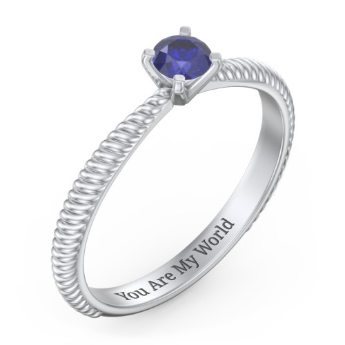 1/4 ct. Round Gemstone Engagement Ring with Twisted Rope Band – Sterling Silver with Blue Sapphire