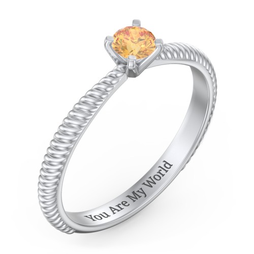 1/4 ct. Round Gemstone Engagement Ring with Twisted Rope Band – Sterling Silver with Citrine