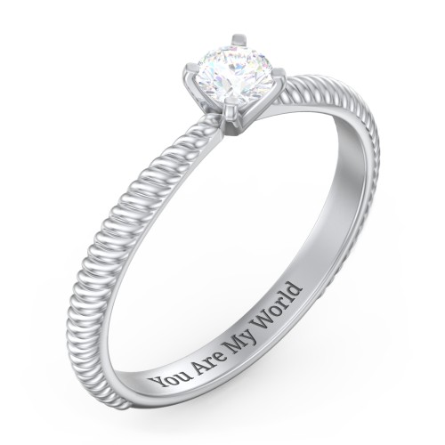 1/4 ct. Round Gemstone Engagement Ring with Twisted Rope Band – Sterling Silver with White Sapphire