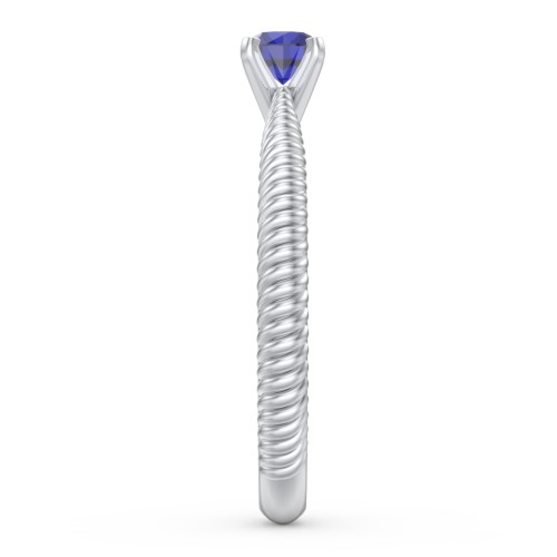 1/4 ct. Round Gemstone Engagement Ring with Twisted Rope Band – Sterling Silver with Blue Sapphire