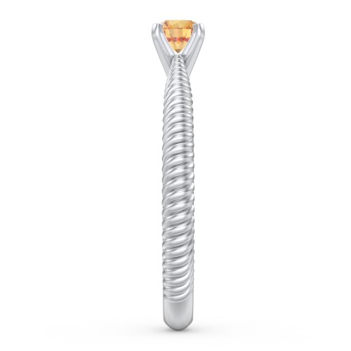 1/4 ct. Round Gemstone Engagement Ring with Twisted Rope Band – Sterling Silver with Citrine