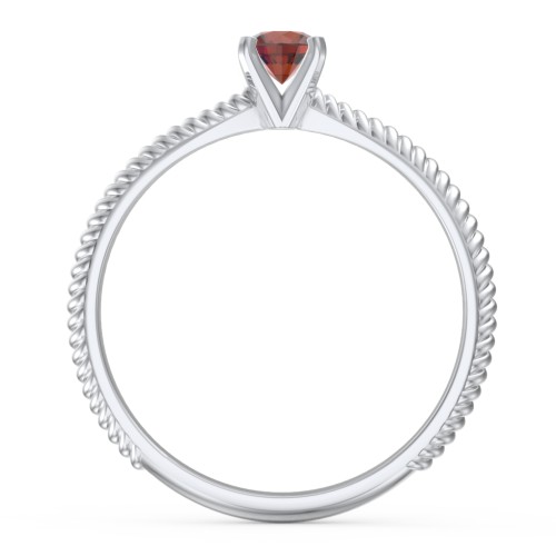 1/4 ct. Round Gemstone Engagement Ring with Twisted Rope Band – Sterling Silver with Garnet