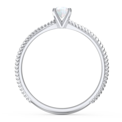 1/4 ct. Round Gemstone Engagement Ring with Twisted Rope Band – Sterling Silver with Opal