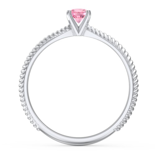1/4 ct. Round Gemstone Engagement Ring with Twisted Rope Band – Sterling Silver with Pink Tourmaline
