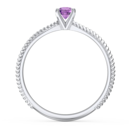 1/4 ct. Round Gemstone Engagement Ring with Twisted Rope Band – Sterling Silver with Amethyst